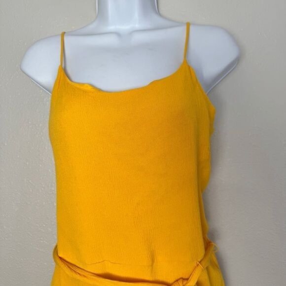 Nine West Crosshatch Flutter Hem Tie Waist Dress yellow mustard XL - Picture 3 of 11